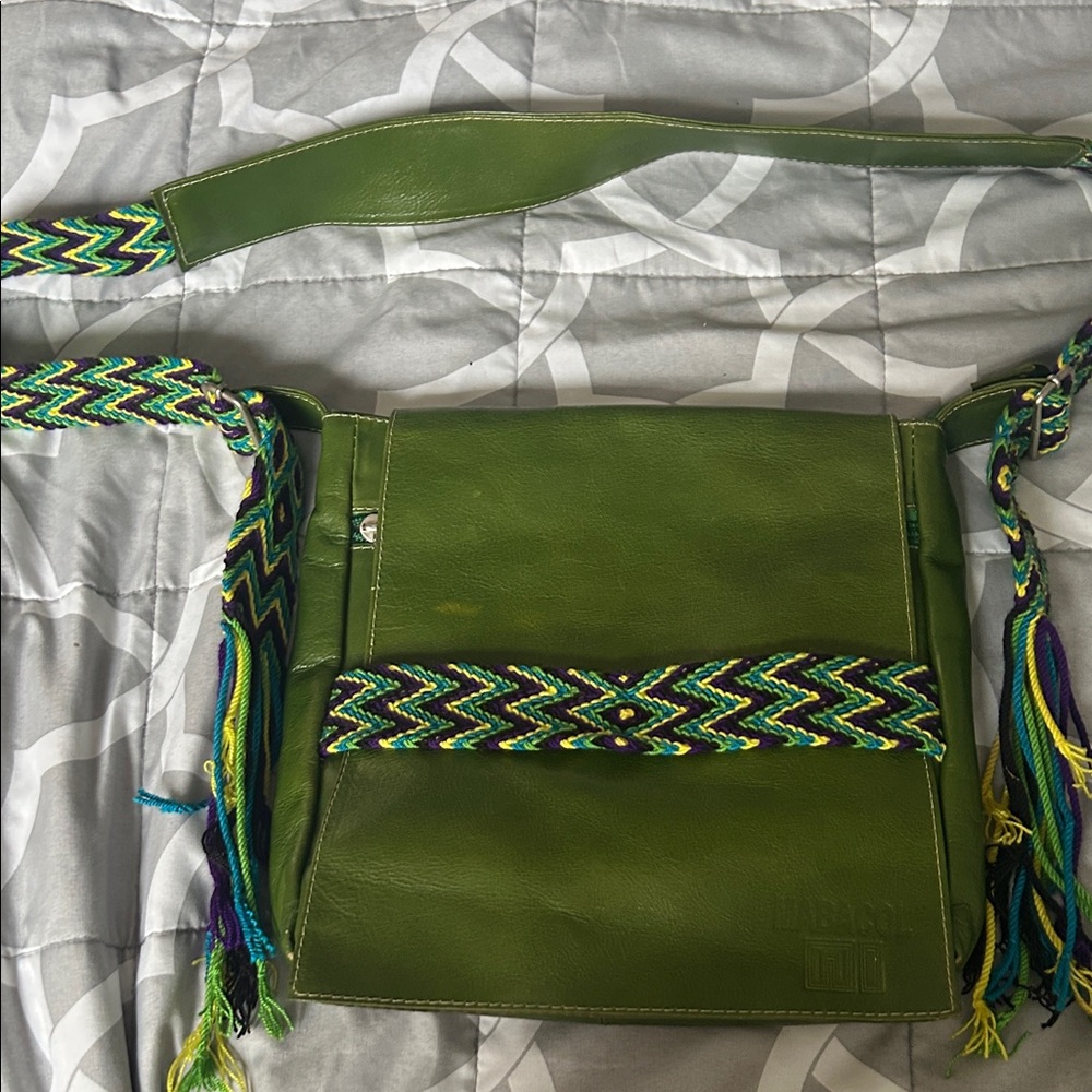 Mabacol Green Shoulder Bag with Multicolor Accents